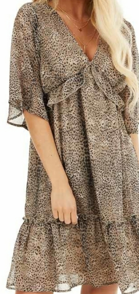 Taupe Cheetah Print Short Sleeve Dress L NWOT